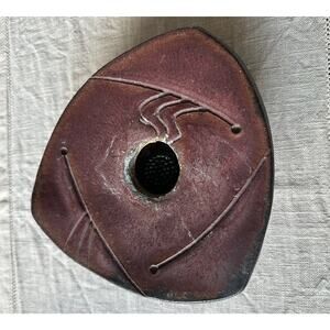 Vintage Ikebana Ceramic Flower Vase Handmade, Painted, Signed. Copper Stand 7x2”